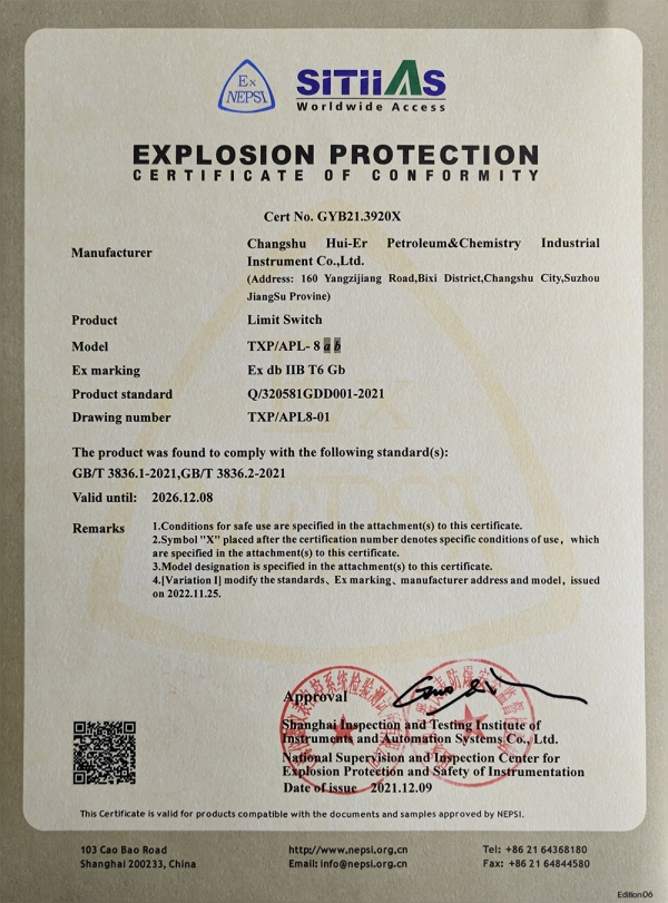 TXP - APL-8ab Explosion-proof Certificate